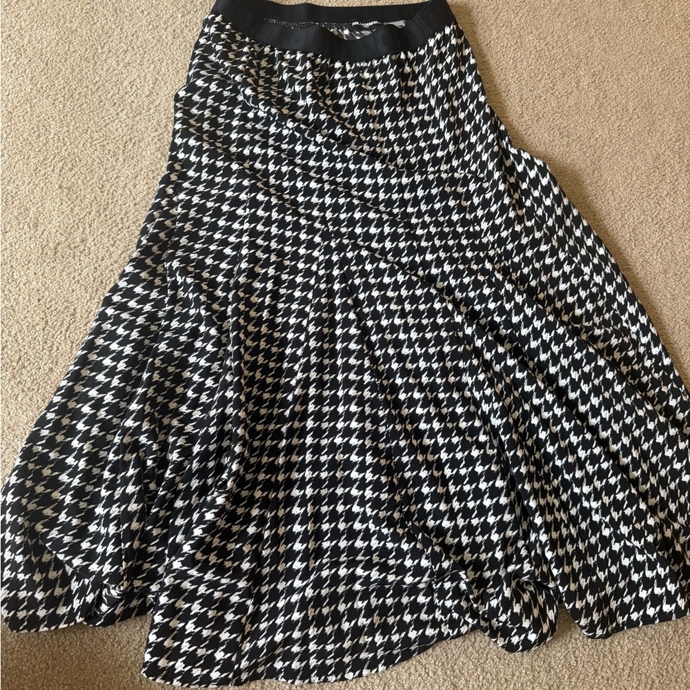 Karl Lagerfeld Black and White Midi A-Line Skirt